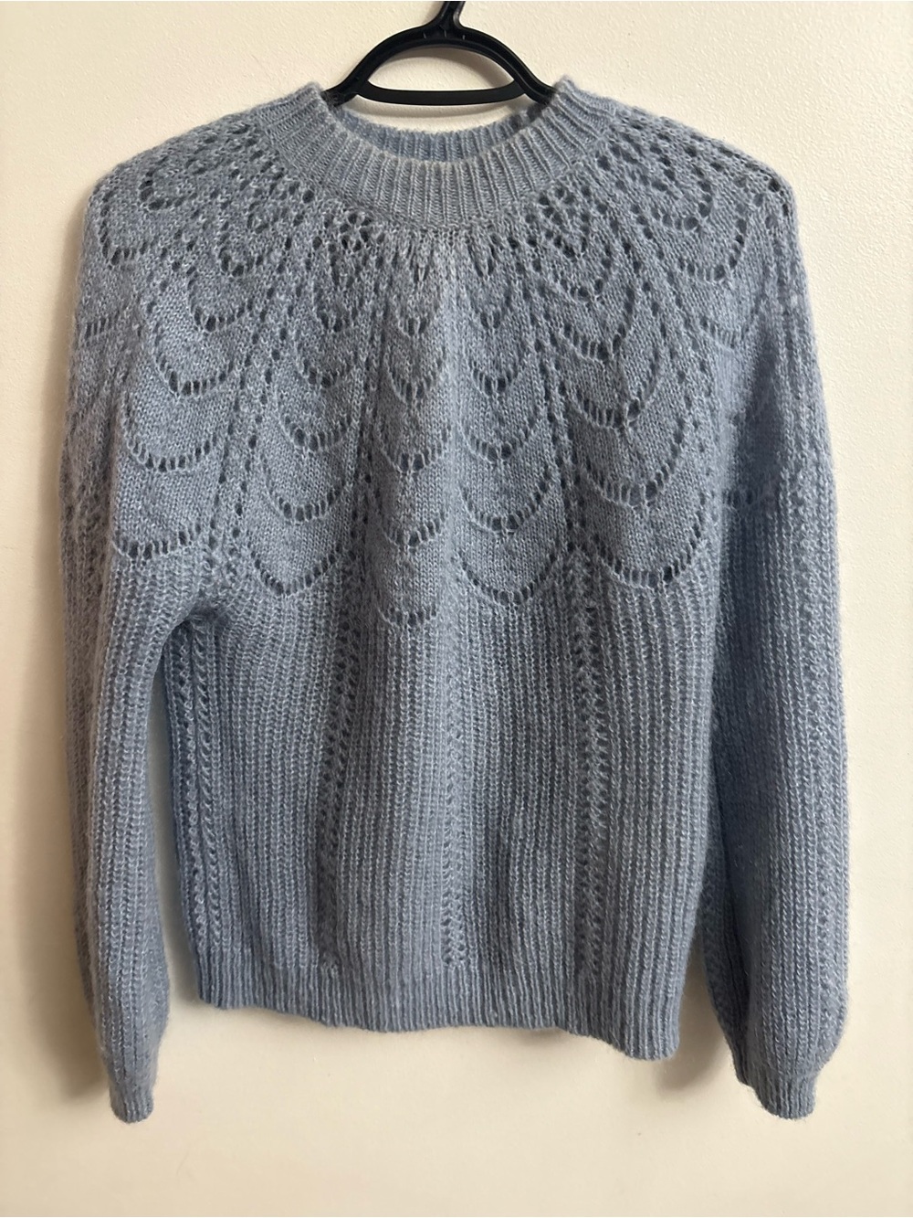 Sezane Pale Blue Pointelle Knit Crewneck Sweater size small